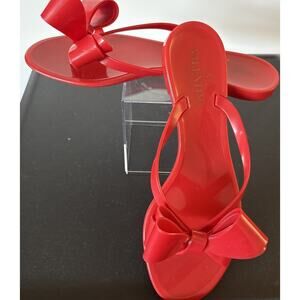 Valentino Garavani Red Jelly Rubber Bow Sandals, Size 38, US 7.5